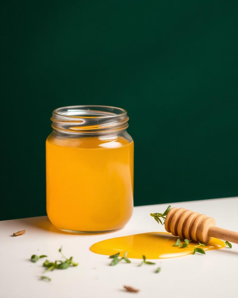 Jar of pure ghee with a honey dipper